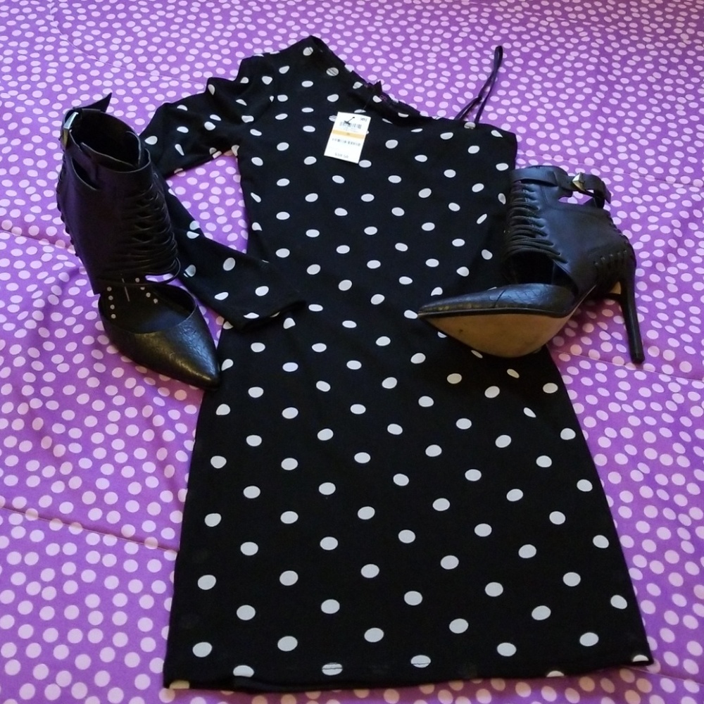 BNWT Material Girl polka dot one shoulder dress.